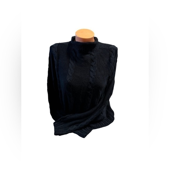 Vintage Suzelle Women's Silk Wool Blend Mock Neck Cable Knit Black Sweater Large - Picture 1 of 9